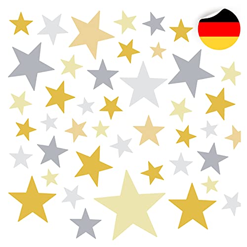 Little Deco 60 Sterne Wandtattoo Kinderzimmer Stars Wandsticker Set Aufkleber Wanddeko Spielzimmer Babyzimmer Kinder Schlafen Gelb Grau DL608 von Little Deco