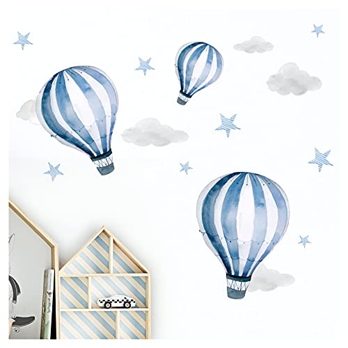 Little Deco Aufkleber Junge Heißluftballons I Wandbild 139 x 70 cm (BxH) I Wolken Sterne Kinderzimmer Jungen Wandtattoo Kinder Babyzimmer Jungs Bilder DL537 von Little Deco