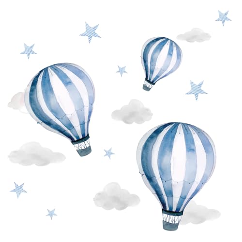 Little Deco Aufkleber Junge Ballon blau I Wandbild 68 x 34 cm (BxH) I Wolken Sterne Kinderzimmer Junge Wandtattoo Kinder Baby Spielzimmer Bilder Jungs DL537 von Little Deco