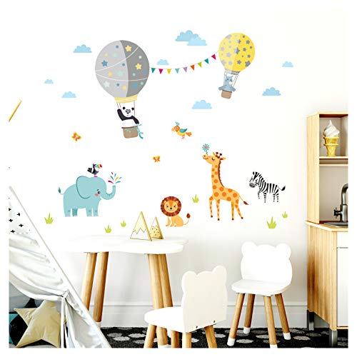 Little Deco Wandtattoo Zoo Tiere im Heißluftballon Grau Gelb Mint DL341 von Little Deco
