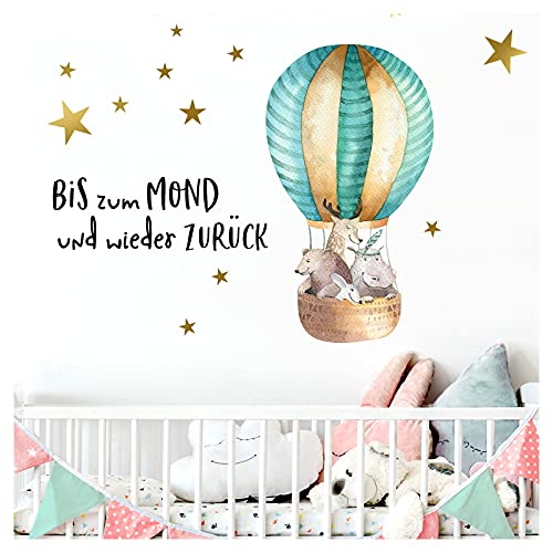 Little Deco Aufkleber Kinderzimmer Zitat Bis zum Mond & Waldtiere im Heißluftballon I 92 x 47 cm (BxH) I Wandsticker Wandtattoo Deko Babyzimmer Mädchen DL207-15 von Little Deco