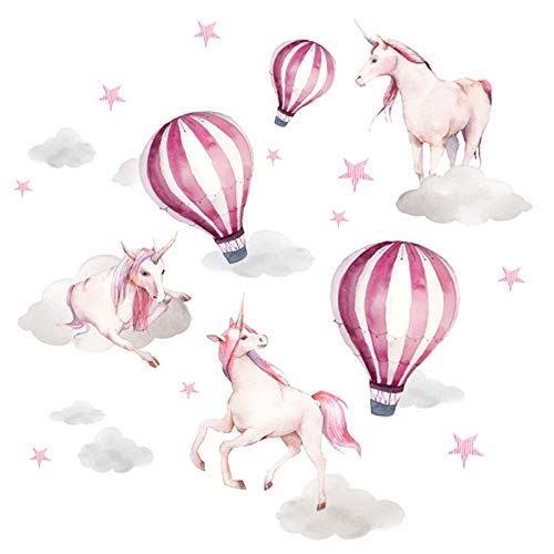 Little Deco Aufkleber Mädchenzimmer Rosa Pink Einhörner Ballon I Wandbild 104 x 64 cm (BxH) I Sterne Wandtattoo Deko Kinderzimmer Unicorn Wandsticker Babyzimmer DL530 von Little Deco