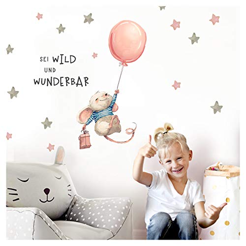 Little Deco Aufkleber Maus mit Spruch Sei wild I M - 27 x 50 cm (BxH) I Luftballon Wandbilder Wandtattoo Kinderzimmer Mädchen Tiere Deko Babyzimmer Kinder DL314 von Little Deco