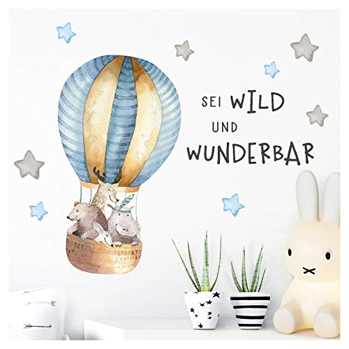 Little Deco Aufkleber Spruch sei wild & Tiere I Wandbild M - 157 x 53 cm (BxH) I Heißluftballon Wandtattoo Kinderzimmer Junge Babyzimmer Tiere Wandbilder Deko Kinder DL319 von Little Deco