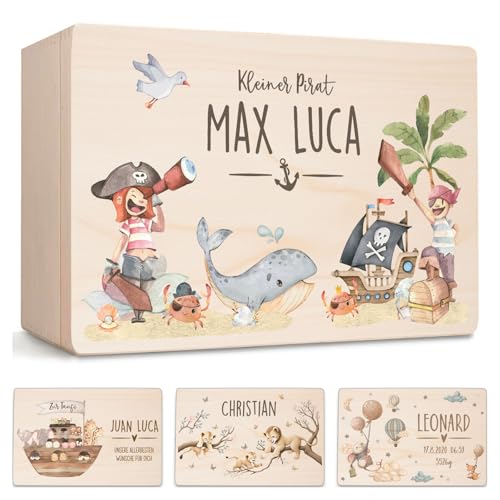 Little Deco Baby Erinnerungsbox Kleiner Pirat Holzkiste personalisiert | 30 x 20 x 13 cm | Erinnerungskiste mit Name Geschenk zur Geburt und Taufe Aufbewahrungsbox für Jungen XHL1054-3-M von Little Deco