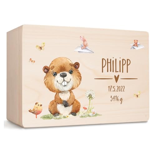 Little Deco Baby Erinnerungskiste Personalisiert mit Waldtiere | M - 30 x 20 x 13 cm | Erinnerungsbox Ideal zur Aufbewahrung & als Geschenk zur Geburt, Taufe oder Geburtstagsgeschenk XHL1034-01 von Little Deco