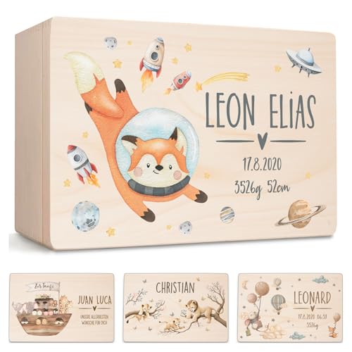 Little Deco Erinnerungsbox Baby Weltall Holzkiste personalisiert | 30 x 20 x 13 cm | Erinnerungskiste mit Name Geschenk zur Taufe Geburt Babybox Aufbewahrungsbox Jungen Mädchen XHL1054-4-M von Little Deco