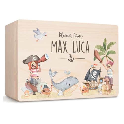 Little Deco Erinnerungsbox Holzkiste Baby personalisiert mit Name | 40 x 30 x 22 cm | Aufbewahrungsbox Baby Kleiner Pirat Erinnerungskiste Geburtstagsgeschenk zur Taufe Jungen XHL1047-02 von Little Deco