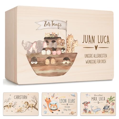 Little Deco Erinnerungskiste Baby Taufgeschenk Arche Noah personalisiert | 40 x 30 x 22 cm | Erinnerungsbox Babybox Geschenk zur Geburt und Taufe Aufbewahrung Jungen Mädchen XHL1054-2-L von Little Deco