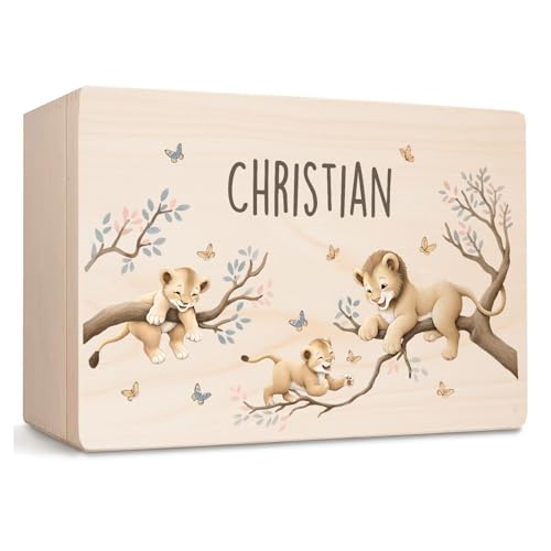 Little Deco Erinnerungskiste Baby personalisiert mit Löwen | 40 x 30 x 22 cm | Babybox mit Name Taufgeschenk Erinnerungsbox Geschenk zur Geburt für Junge & Mädchen XHL1043-02 von Little Deco