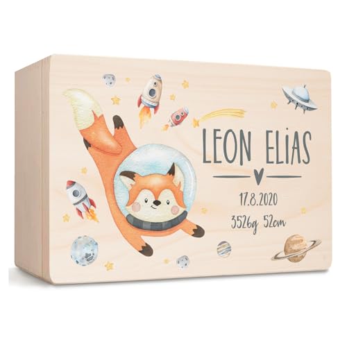 Little Deco Erinnerungskiste Baby personalisiert mit Weltall | 30 x 20 x 13 cm | Erinnerungsbox mit Name Taufgeschenk Aufbewahrungsbox Baby Geschenk zur Geburt & Taufe XHL1053-01 von Little Deco