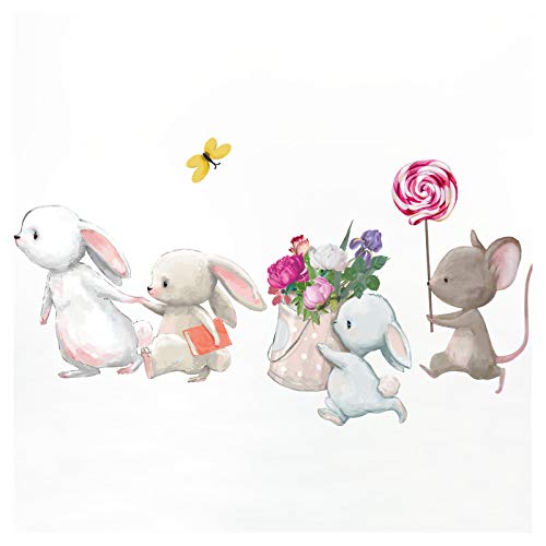 Little Deco Kinderzimmer Aufkleber Mädchen Hasen Blumen Maus Wandtattoo Hasenfamilie Wandaufkleber Tiere Wandsticker Babyzimmer Junge Kinder Sticker DL209-4 von Little Deco