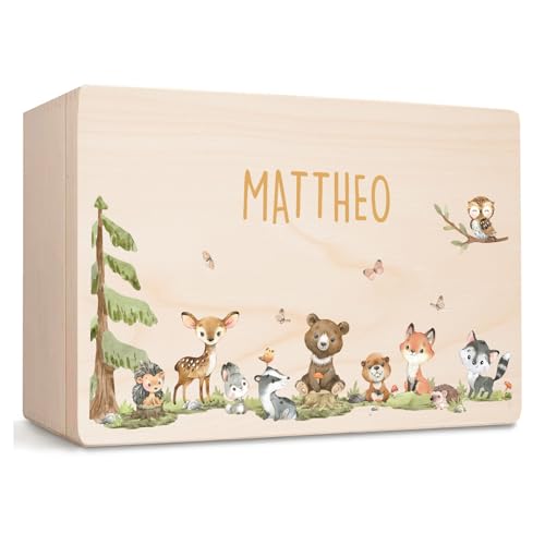Little Deco Personalisierte Baby Erinnerungsbox Waldtiere | M - 30 x 20 x 13 cm | Erinnerungskiste aus Holz Geschenk zur Geburt, Taufe & Babybox Geburtstagsgeschenk XHL1033-01 von Little Deco