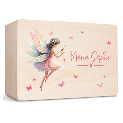 Little Deco Personalisierte Baby Erinnerungsbox mit Fee | L - 40 x 30 x 22 cm | Erinnerungskiste aus Holz Geschenkidee zur Geburt & Taufe für Mädchen Geburtstagsgeschenk XHL1029-02 von Little Deco