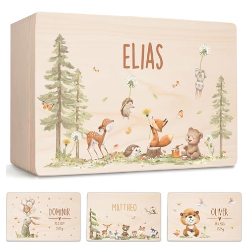 Little Deco Personalisierte Baby Erinnerungskiste | M - 30 x 20 x 13 cm - Design 1 | Erinnerungsbox Waldtiere, Geschenk zur Geburt, Taufe Babybox Geburtstagsgeschenk für Jungen & Mädchen XHL1039-1-M von Little Deco