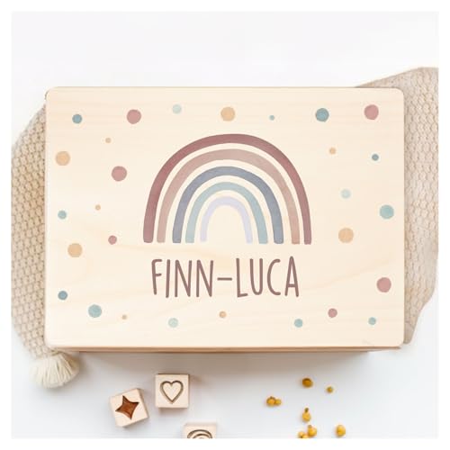 Little Deco Personalisierte Erinnerungsbox Baby Erinnerungskiste mit Deckel Boho-Regenbogen | M - 30 x 20 x 13 cm | Geschenk zur Geburt & Taufe Spielzeugkiste Aufbewahrungskiste XHL1004-01 von Little Deco