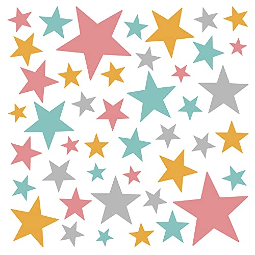 Little Deco Wandaufkleber 60 Sterne Kinderzimmer Mädchen Stars I Mint gelb rosa I Wandtattoo Schlafzimmer Wandsticker Set bunt selbstklebend DL406 von Little Deco