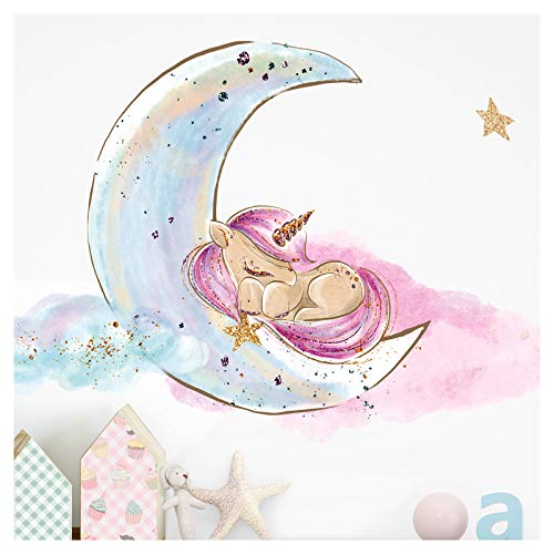 Little Deco Wandaufkleber Kinderzimmer Einhorn Mond Sterne Lila I 1 A4 Bogen I Baby Wandsticker Wandtattoo Babyzimmer Mädchenzimmer DL214-9 von Little Deco