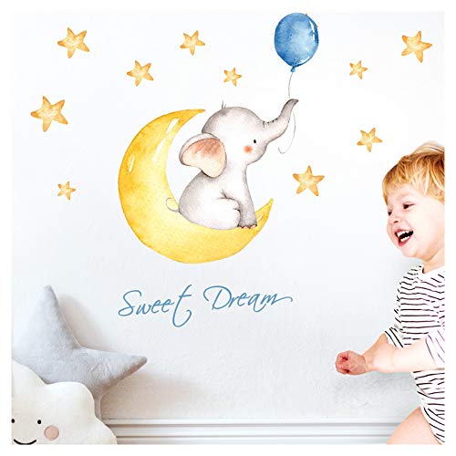 Little Deco Wandaufkleber Kinderzimmer Elefant Spruch Sweet Dream I 123 x 59 cm (BxH) I Mond Sterne Wandbilder Wandtattoo Junge Babyzimmer DL206-9 von Little Deco