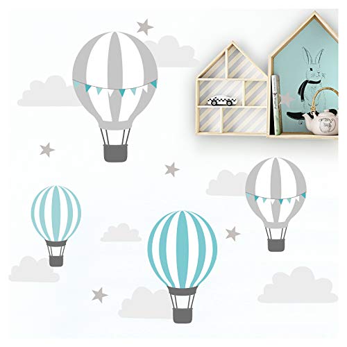 Little Deco Wandaufkleber Kinderzimmer Ballon Wolken Sterne Mint Grau I Wandbild 55 x 28 cm (BxH) I Wandtattoo Babyzimmer Junge DL522 von Little Deco