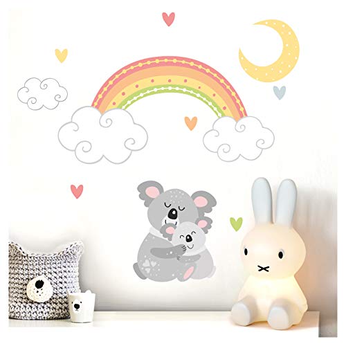 Little Deco Wandaufkleber Koala mit Mond & Regenbogen I Wandbild 46 x 32 cm (BxH) I Wandtattoo Babyzimmer Wandsticker Junge Mädchen Kinderzimmer DL499 von Little Deco