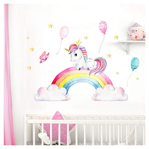 Little Deco Wandaufkleber Mädchenzimmer Einhorn mit Regenbogen I Wandbild 140 x 82 cm (BxH) I Sterne Wandtattoo Kinderzimmer Wandsticker Babyzimmer Aufkleber DL535 von Little Deco