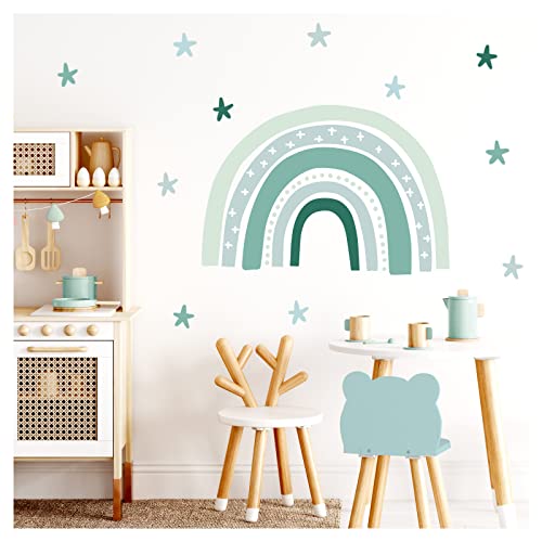 Little Deco Wandaufkleber Regenbogen Mint Wandsticker Sterne Wandtattoo Kinderzimmer Babyzimmer Wanddeko DL928-1 von Little Deco