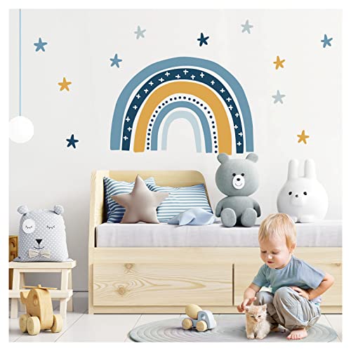 Little Deco Wandaufkleber Regenbogen blau gelb mit Sterne Wandsticker Kinderzimmer Wandtattoo Babyzimmer Wanddeko DL923-3 von Little Deco