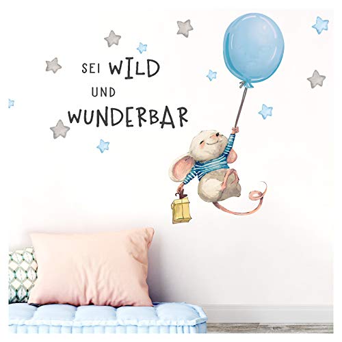 Little Deco Wandbilder Spruch sei wild & Maus I Wandbild M - 126 x 72 cm (BxH) I Luftballon Wandtattoo Aufkleber Kinderzimmer Junge Deko Babyzimmer Kinder DL317 von Little Deco