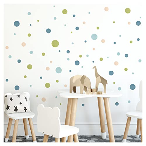 Little Deco Wandsticker 120 Punkte Wandtattoo Kinderzimmer Kreise blau grün beige Wandaufkleber Pastell Babyzimmer selbstklebend Dots DL886-2 von Little Deco