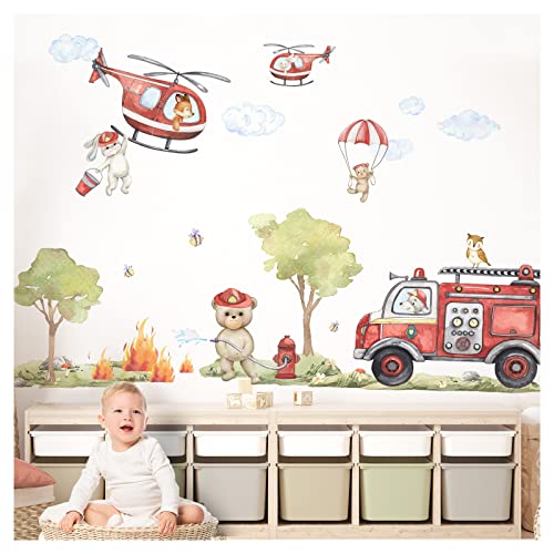 Little Deco Wandsticker Feuerwehr Set Wandtattoo Kinderzimmer Tiere Bäume Babyzimmer Wandaufkleber Wolken Feuer Wanddeko DL964-2 von Little Deco