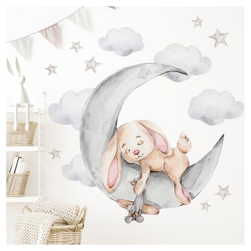 Little Deco Wandsticker Hase auf dem Mond Wandtattoo Sterne Kinderzimmer DL825-2 von Little Deco