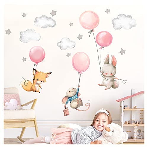 Little Deco Wandsticker Kinderzimmer Wandtattoo Mädchen Hase Maus Fuchs I Wandbild 71 x 41 cm (BxH) I Ballon Sterne Wandaufkleber Spielzimmer Baby DL609 von Little Deco