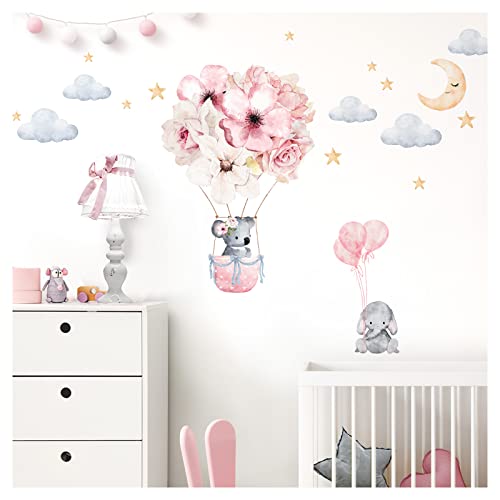 Little Deco Wandsticker Kinderzimmer Wandtattoo Tier Elefant Koala I Wandbild 163 x 114 cm (BxH) I Sterne Ballon Mond Wandaufkleber Spielzimmer Baby Mädchen DL607 von Little Deco