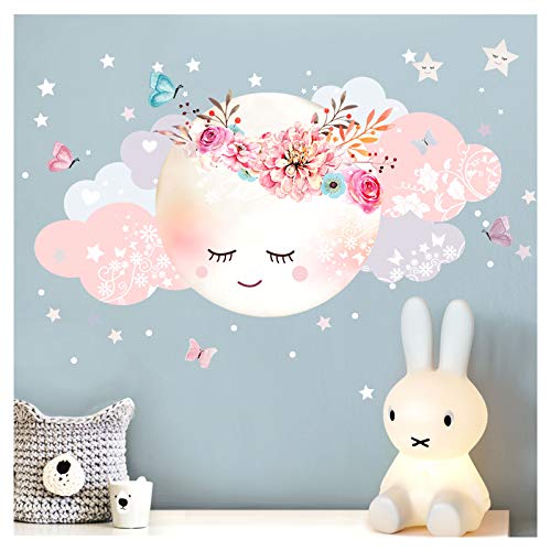 Little Deco Wandsticker Mond & Wolken I Weiß/Rosa XL - 100 x 51 cm (BxH) I Kinderzimmer Wandtattoo Mädchen Baby Deko Zimmer DL246-1-XL von Little Deco