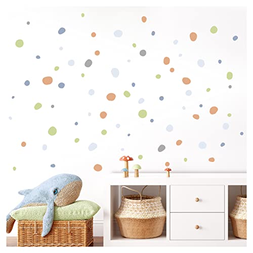 Little Deco Wandsticker Pastell Tupfen für Babyzimmer 92 Stück Wandtattoo für Kinderzimmer Kreise Klebepunkte in Blau Grün Orange Set Wandaufkleber Dots DL925-17 von Little Deco