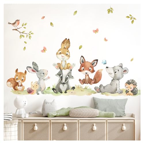 Little Deco Wandsticker Waldtiere Set Wandtattoo Kinderzimmer Hase Fuchs AST Babyzimmer Wandaufkleber Wanddeko DL956-2 von Little Deco