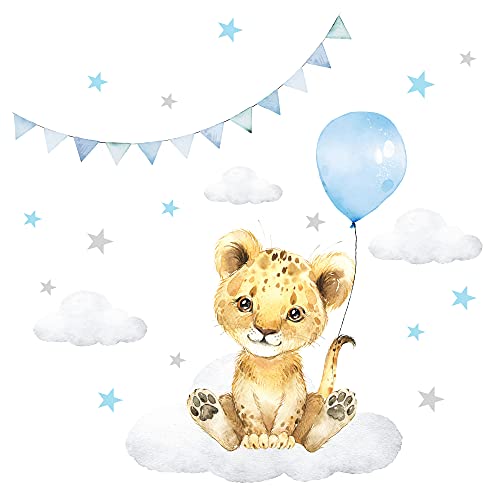 Little Deco Wandsticker Wandtattoo Kinderzimmer Deko Junge Tiere Löwe Ballon Wolken Aufkleber Baby Spielzimmer Wandbild selbstklebend blau DL686-1 von Little Deco