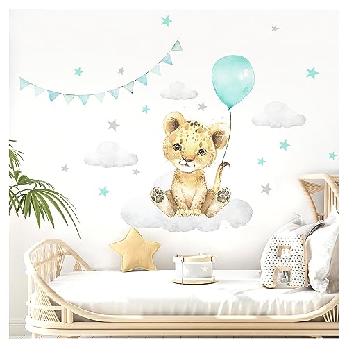 Little Deco Wandsticker Wandtattoo Kinderzimmer Deko Mädchen Junge Tiere Löwe Ballon Wolken Aufkleber Baby Spielzimmer Wandbild selbstklebend Mint DL685-1 von Little Deco