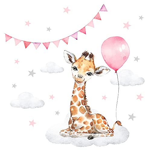 Little Deco Wandsticker Wandtattoo Kinderzimmer Deko Mädchen Tiere Giraffe rosa Ballon Wolken Aufkleber Babyzimmer Spielzimmer Wandbild selbstklebend DL681-2 von Little Deco