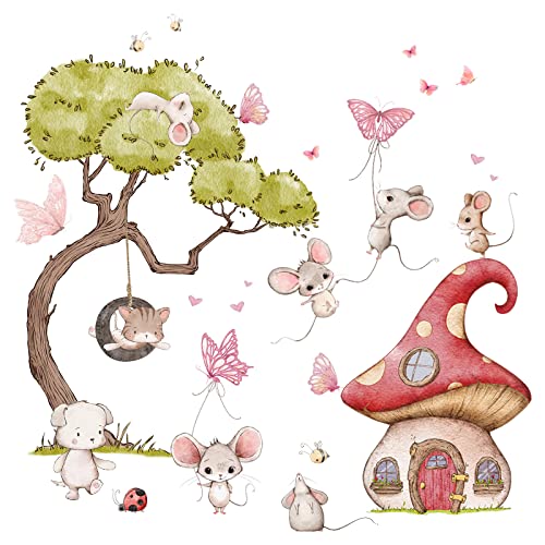 Little Deco Wandsticker Wandtattoo Kinderzimmer Mädchen Mäuse Wandaufkleber Katze Wandbild Mädchenzimmer Hund Pilz Haus Rosa Schaukel Wanddeko Schmetterlinge DL739-2 von Little Deco