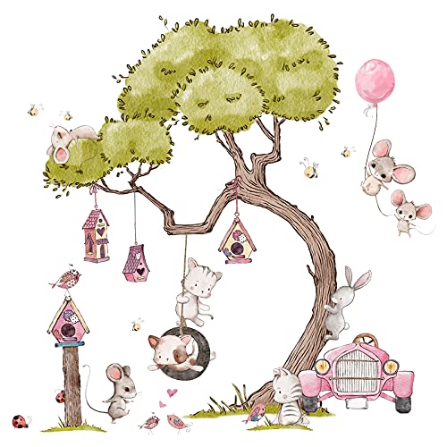 Little Deco Wandsticker Wandtattoo Kinderzimmer Mädchen Mäuse Wandaufkleber Vögel Wandbild Mädchenzimmer Katzen Blumen Rosa Schaukel Wanddeko Auto Blumenranke DL718-4 von Little Deco