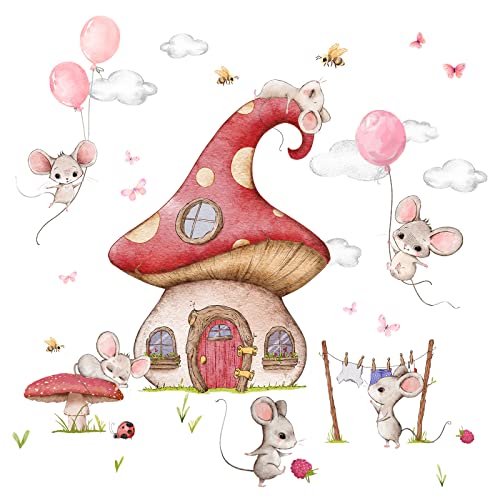 Little Deco Wandsticker Wandtattoo Kinderzimmer Mädchen Mäuse mit Ballons Wandaufkleber Wandbild Mädchenzimmer Pilz Haus Rosa Bienen Wanddeko Schmetterlinge DL740-4 von Little Deco