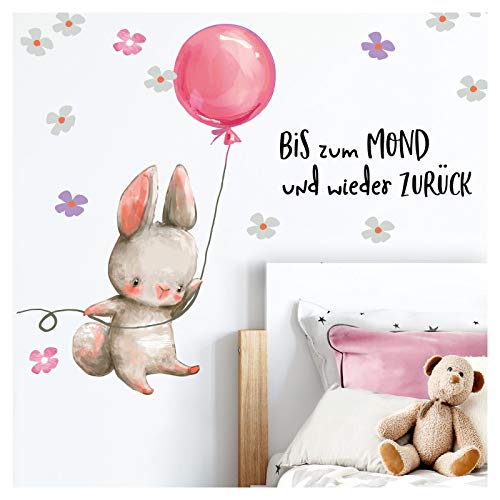 Little Deco Wandtattoo Babyzimmer Hase & Spruch Bis zum Mond I M - 95 x 55 cm (BxH) I Luftballon Rosa Kinderbilder Deko Kinderzimmer Mädchen Aufkleber Sticker DL228 von Little Deco