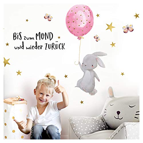 Little Deco Wandtattoo Hase & Ballon rosa Wandsticker Spruch Kinderzimmer DL239 von Little Deco