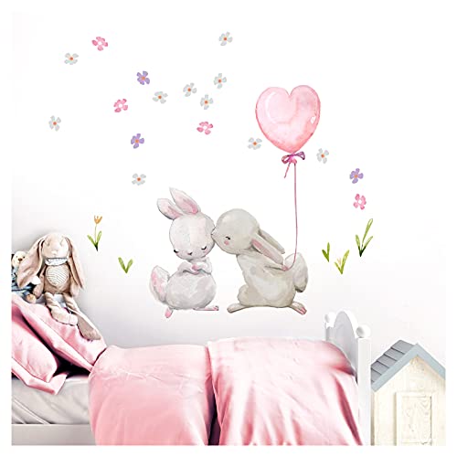 Little Deco Wandtattoo Babyzimmer Küssende Hasen Ballon I L - 100 x 92 cm (BxH) I Luftballon Rosa Kinderbilder Deko Kinderzimmer Mädchen Aufkleber Sticker DL230 von Little Deco