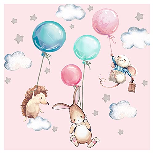 Little Deco Wandtattoo Babyzimmer Tiere & Luftballons I Wandbild 106 x 67 cm (BxH) I Hase Igel Sterne Kinderzimmer Aufkleber Baby Mädchenzimmer DL507 von Little Deco
