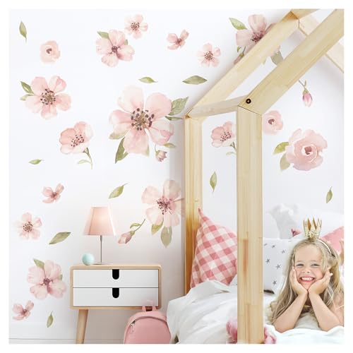 Little Deco Wandtattoo Blume Wandsticker für Kinderzimmer Mädchen Wandaufkleber Pflanzen rosa Sticker Babyzimmer Schlafzimmer Wanddeko DL5015-03 von Little Deco