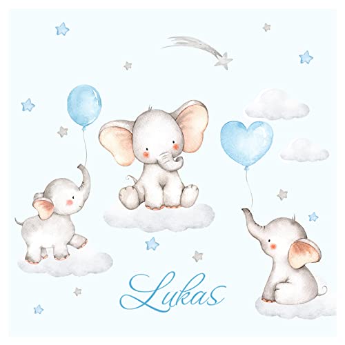 Little Deco Wandtattoo Elefanten & Wunschname I Wandbild 133 x 80 cm (BxH) I Kinderzimmer Babyzimmer Aufkleber Sticker Wandaufkleber Wolken Wandsticker Sterne DL318-D12 von Little Deco