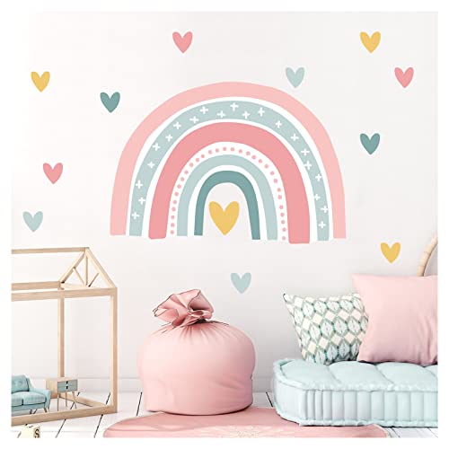 Little Deco Wandtattoo Regenbogen rosa Mint Wandsticker Herzchen Kinderzimmer Babyzimmer Wandaufkleber Herz Wanddeko DL936-3 von Little Deco